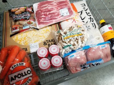今日買った商品のカゴ